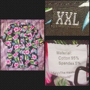 Unbranded Blk/Multiclr Hawaiian Tropical Floral Button Front Woven Shirt Sz XXL